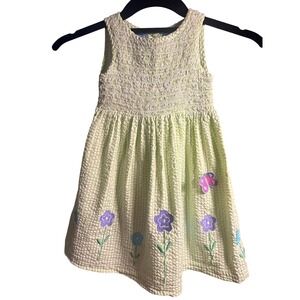 Baby Crew Girls 2T Lime Green Gingham Seersucker Smocked Floral Butterfly Dress